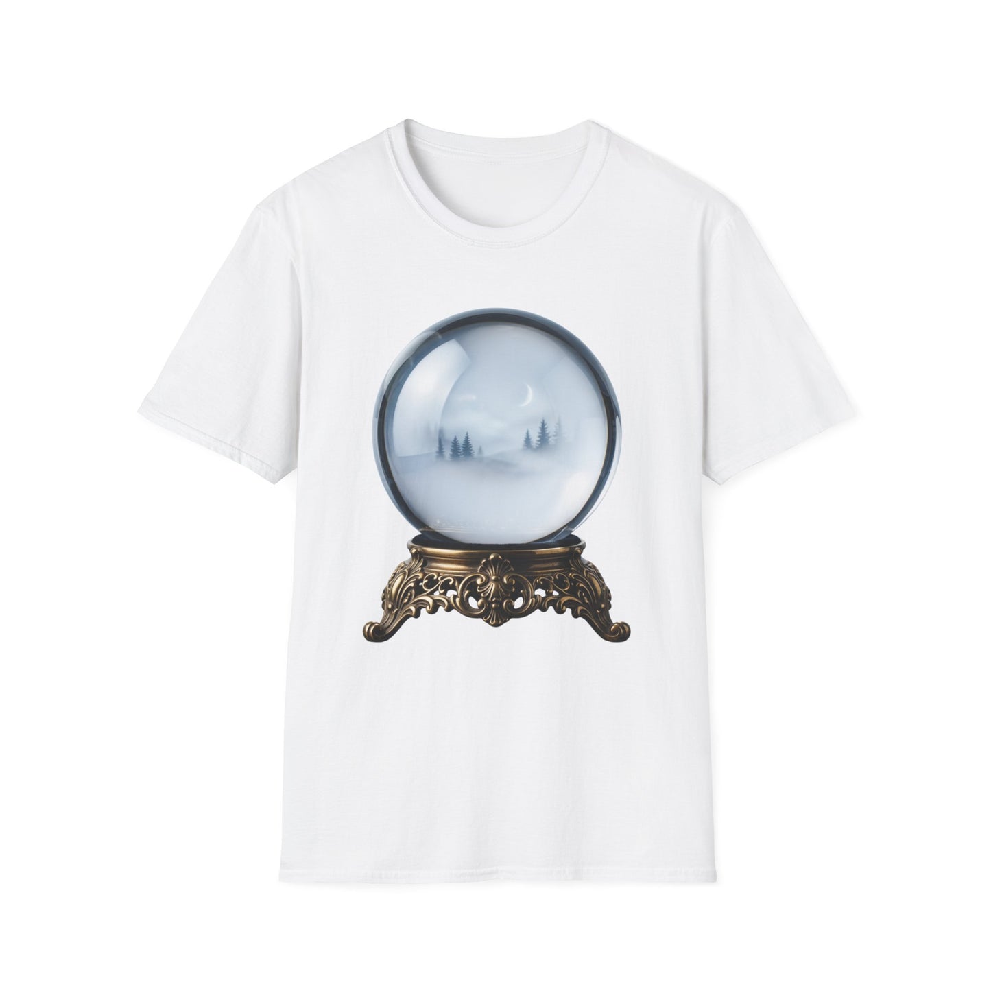 Crystal Snow Globe Tee — Serene Moon & Pine Trees Graphic T-Shirt
