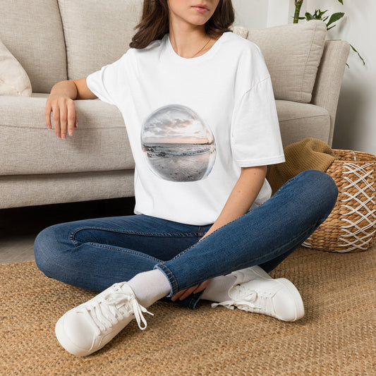 Sunset Crystal Ball T-Shirt — Serene Beach Reflection Tee