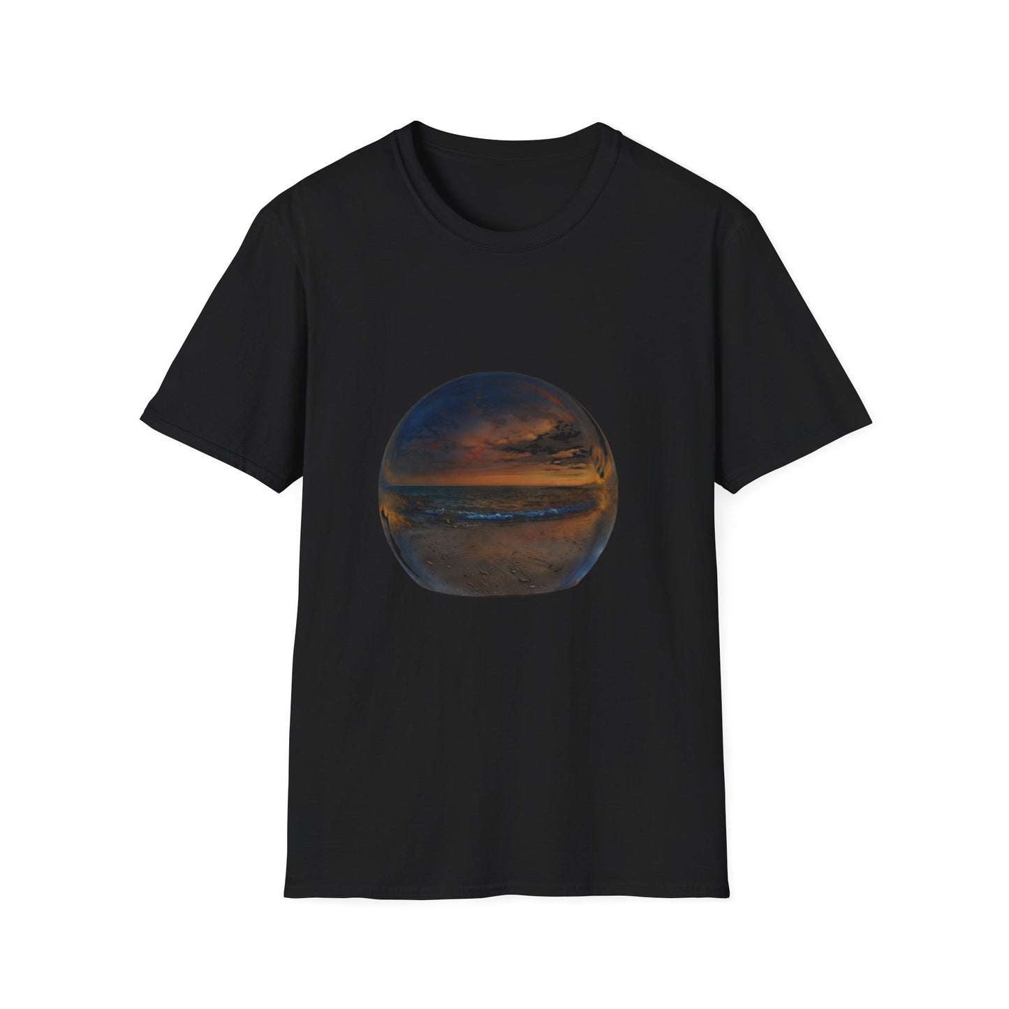 Sunset Crystal Ball T-Shirt — Serene Beach Reflection Tee
