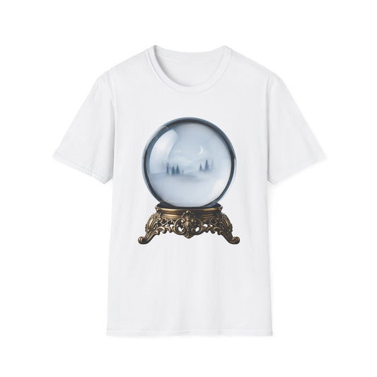 Crystal Snow Globe Tee — Serene Moon & Pine Trees Graphic T-Shirt