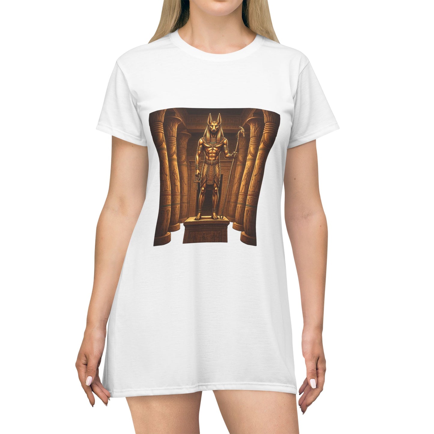 Egyptian Temple Anubis T-Shirt Dress — Ancient Pharaoh God Graphic Dress
