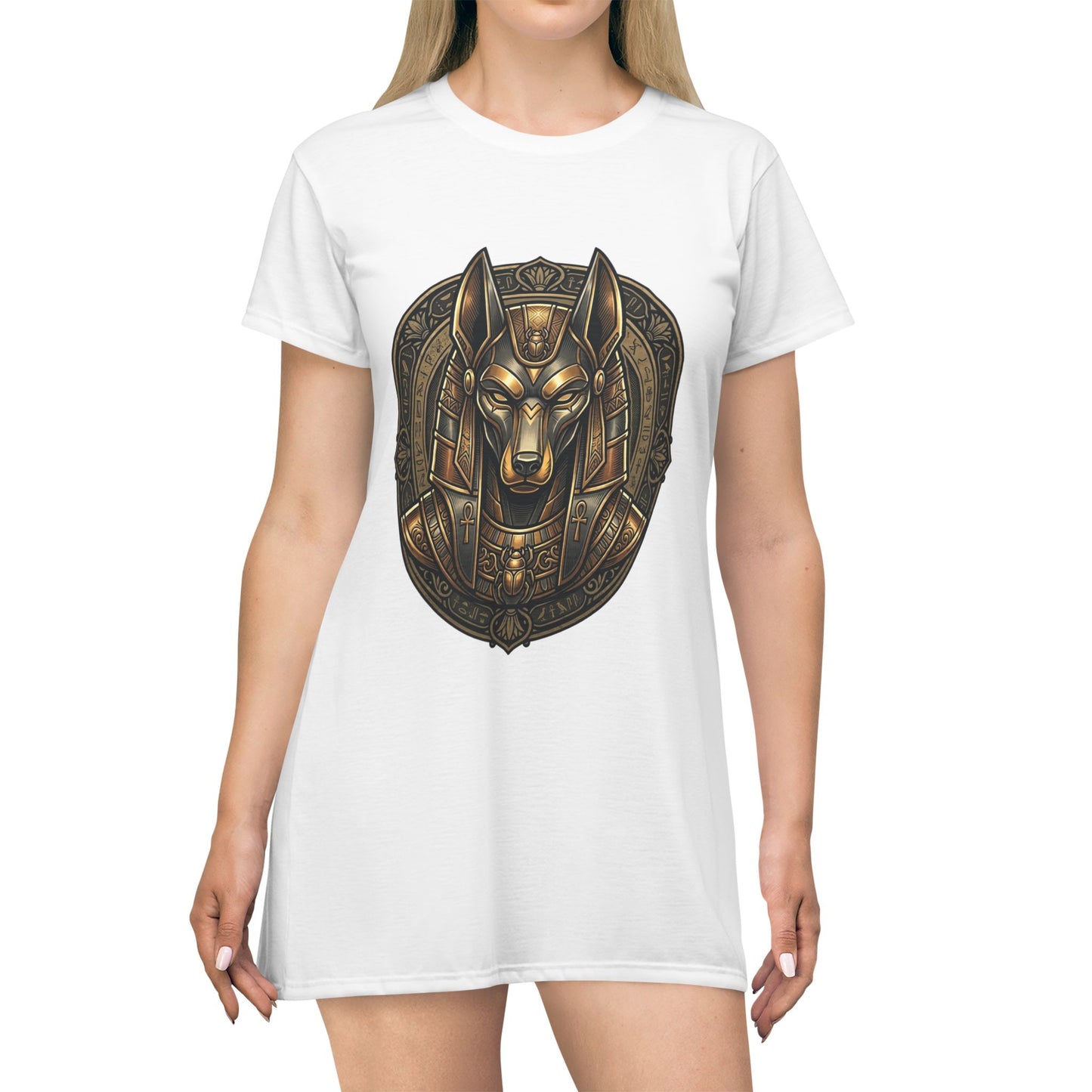 Anubis Medallion T-Shirt Dress — Egyptian Mythology Graphic Dress