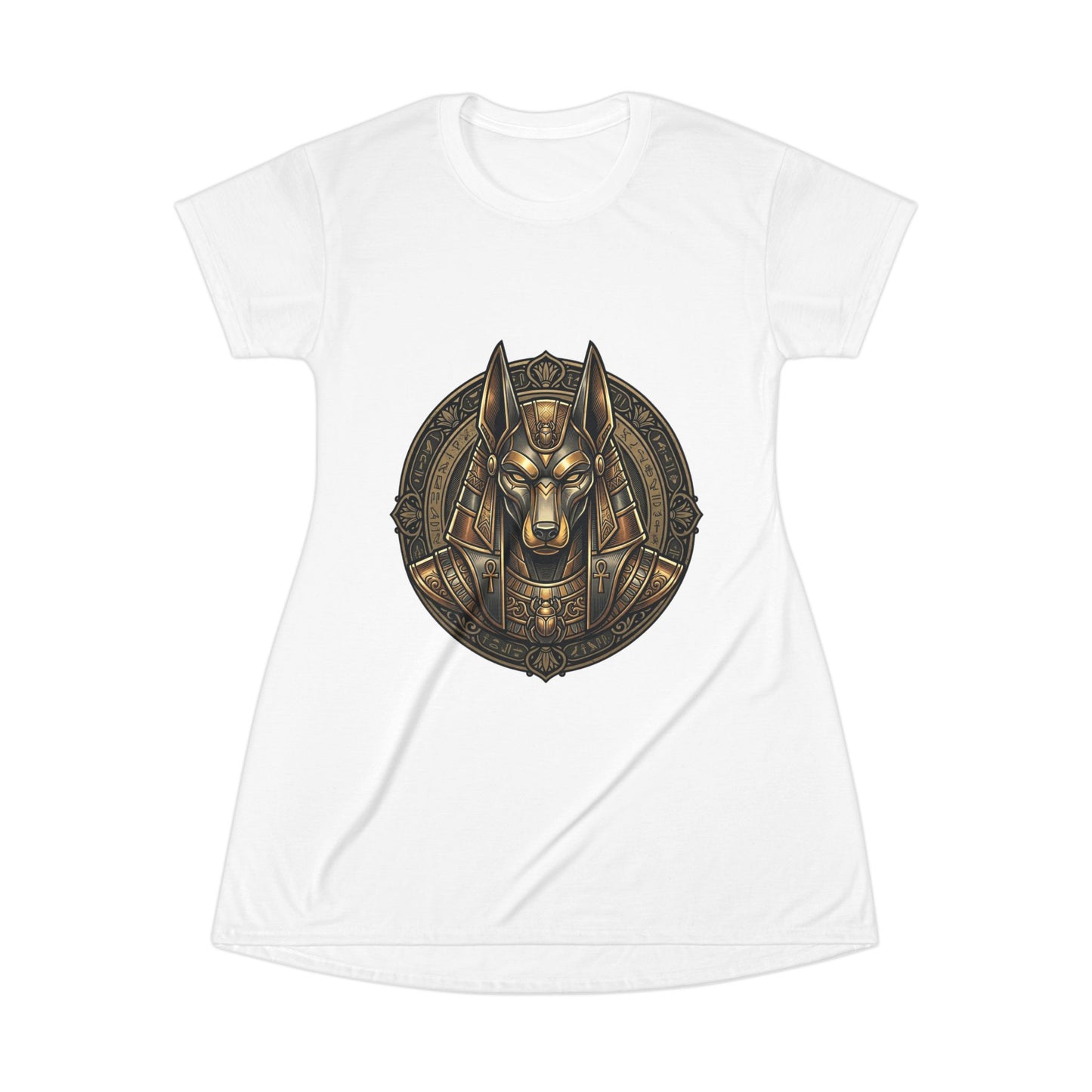Anubis Medallion T-Shirt Dress — Egyptian Mythology Graphic Dress