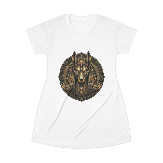 Anubis Medallion T-Shirt Dress — Egyptian Mythology Graphic Dress