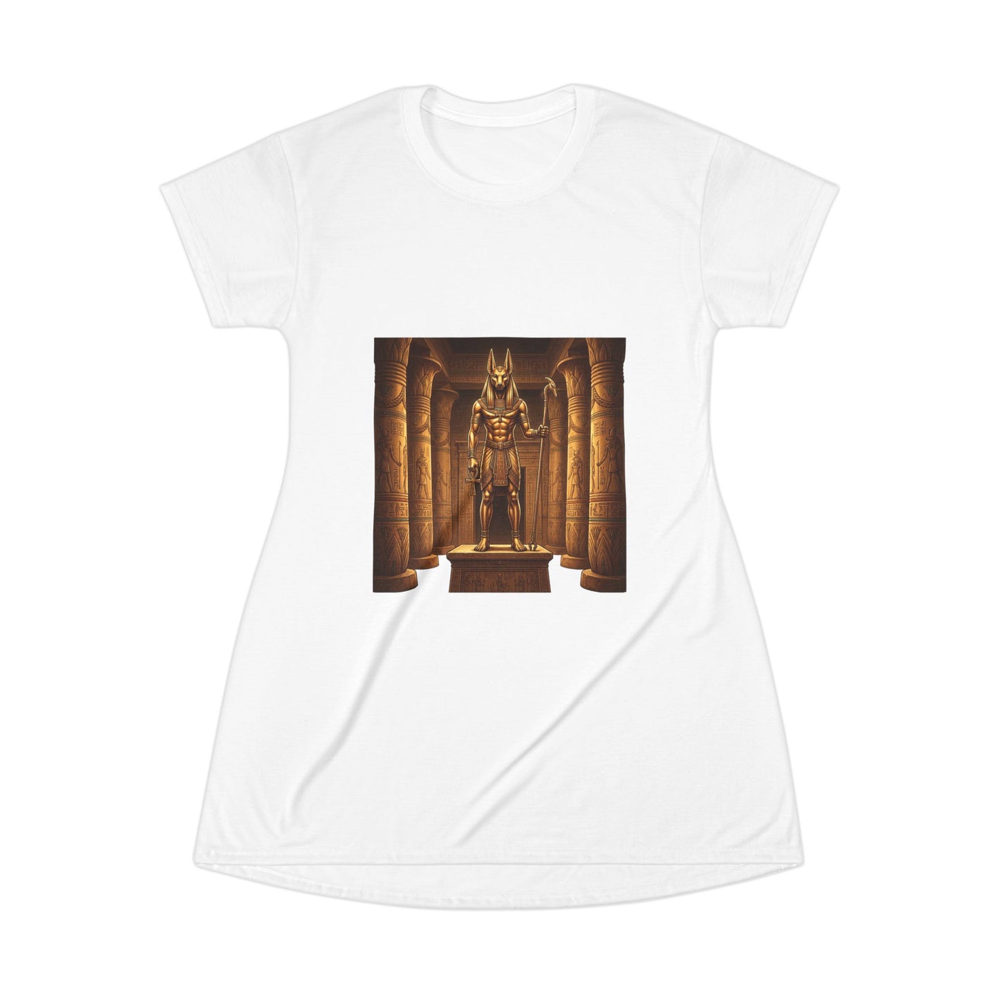 Egyptian Temple Anubis T-Shirt Dress — Ancient Pharaoh God Graphic Dress