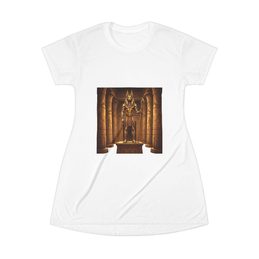 Egyptian Temple Anubis T-Shirt Dress — Ancient Pharaoh God Graphic Dress