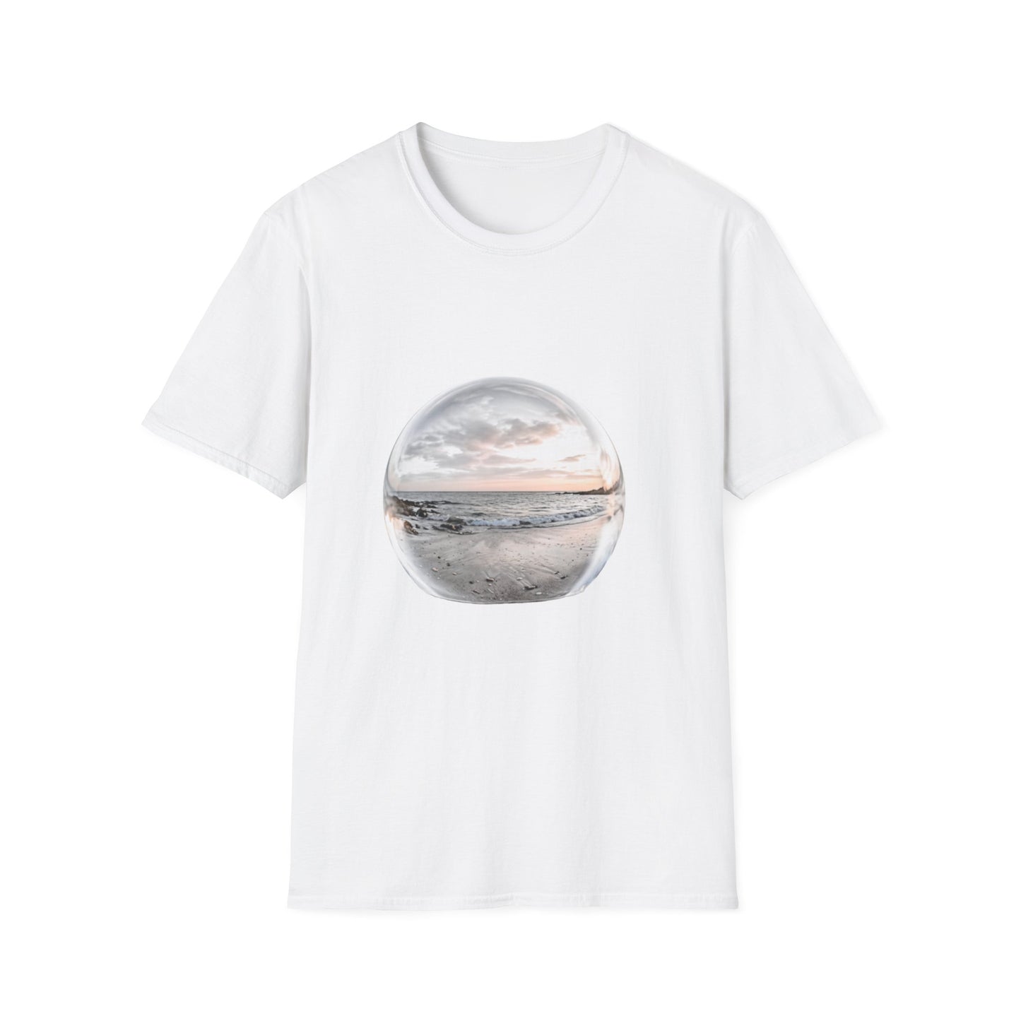 Sunset Crystal Ball T-Shirt — Serene Beach Reflection Tee