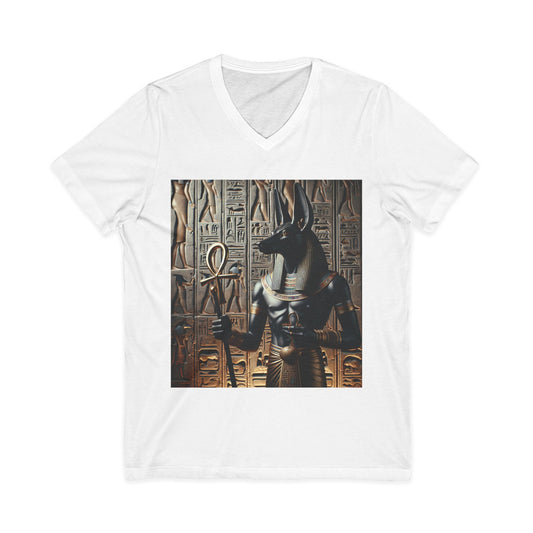 Anubis Graphic V-Neck Tee - Unisex Egyptian Mythology Shirt