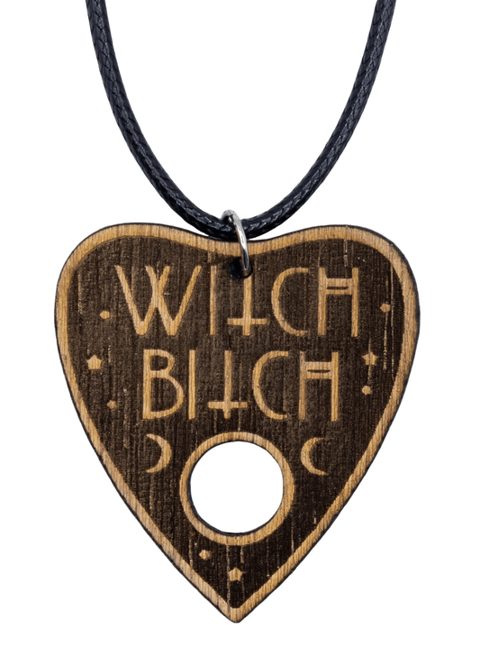 Witch Bitch Planchette Wood Necklace